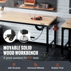 Korkeussäädettävä työpöytä massiivipuinen tammityötaso hiiliteräsrunko 1829 x 635 mm