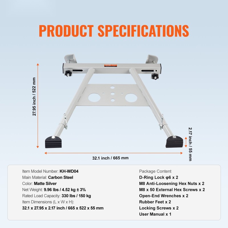 Tikkastabilisaattori hiiliteräksestä säädettävillä luistamattomilla kumijaloilla 150 kg