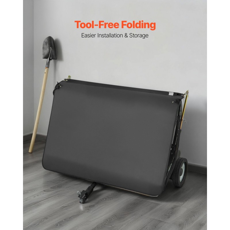 Hinattava nurmikonlakaisin ajoleikkuriin 122 cm lakaisuleveys säädettävä harjakorkeus tilava keräyspussi