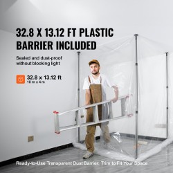 Pölyestejärjestelmä 10 x 4 m 0.08 mm PE-muovi 4 säädettävällä alumiinitangolla