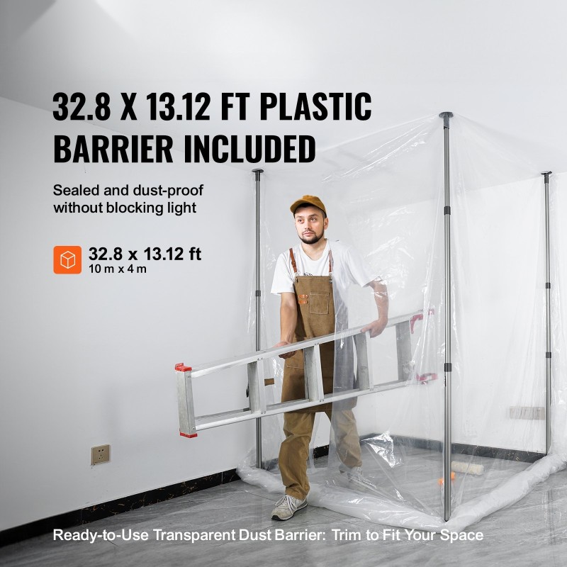 Pölysulkusarja 10 metriä leveä 4 metriä korkea polyeteenikalvo 0,08 mm 4 teleskooppipylvästä