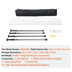 Pölysulkusarja 10 metriä leveä 4 metriä korkea polyeteenikalvo 0,08 mm 4 teleskooppipylvästä