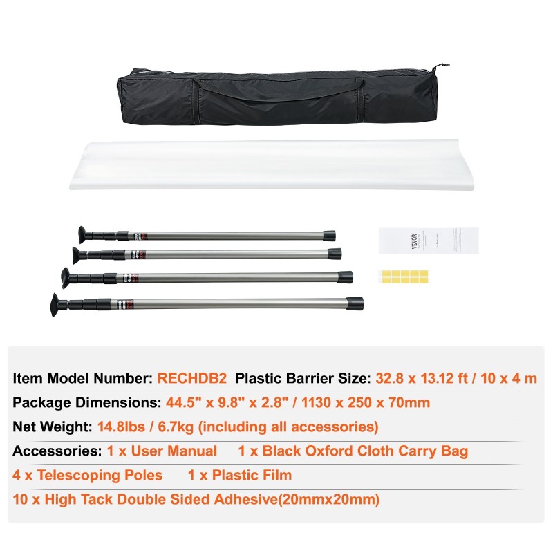 Pölysulkusarja 10 metriä leveä 4 metriä korkea polyeteenikalvo 0,08 mm 4 teleskooppipylvästä