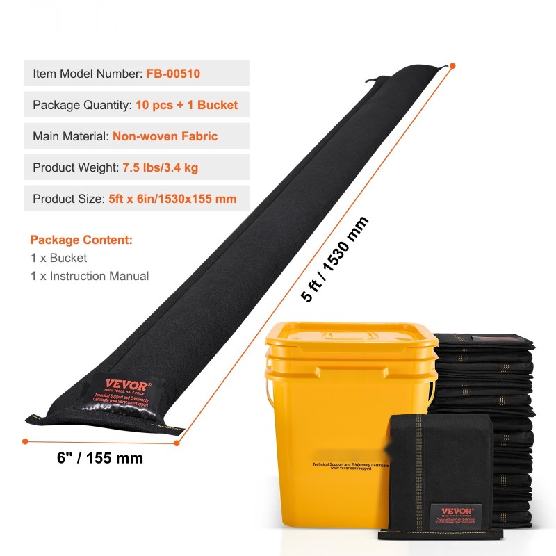 Tulvasuojapussit vedellä aktivoituvat kuitukankaasta 1530 x 155 mm 10 kpl muoviämpäri