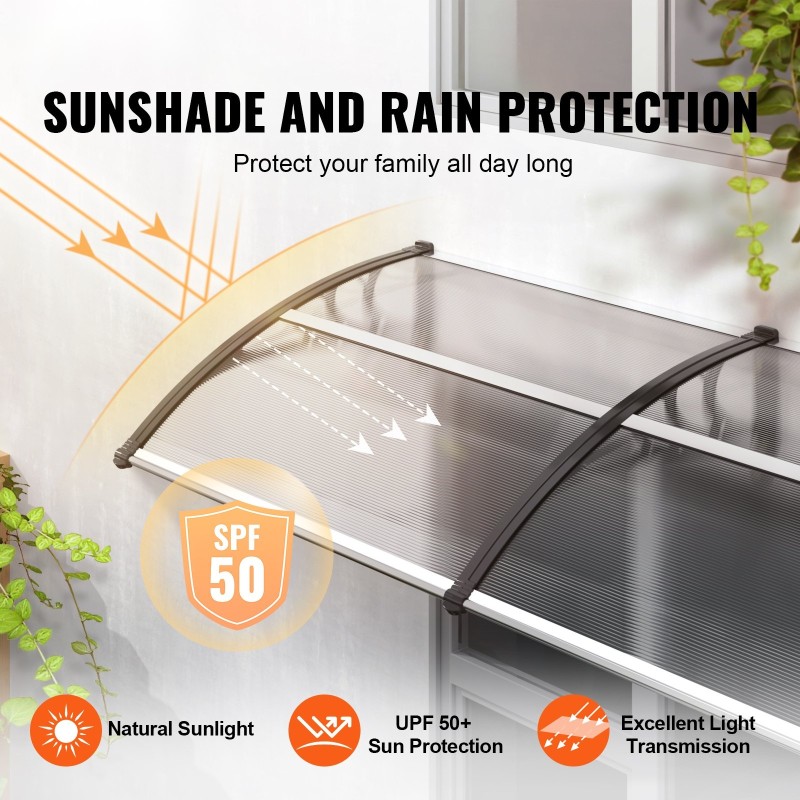 Ikkuna ja ovikatos polykarbonaattilevy 6 mm 965 x 1017 mm auringonsuoja 50+