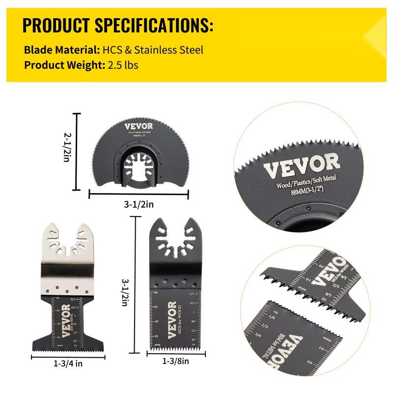 Värähtelevän monitoimityökalun teräsarja 50 kpl HCS ja ruostumaton puulle muoville pehmeälle metallille