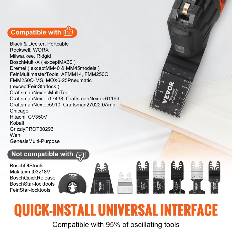 Värähtelevän monitoimityökalun teräsarja 30 kpl 8 terätyyppiä seosteräs ja hiiliteräs universaali pikakiinnitys