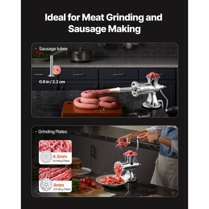 Käsikäyttöinen lihamylly 304 ruostumaton teräs imukuppi pöytäkiinnike 5 mm 8 mm reikälevyt