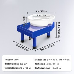 Sähköinen keramiikkadreija 350W 25 cm kääntöpöytä jalkapoljin irrotettava allas veistotyökalut esiliina