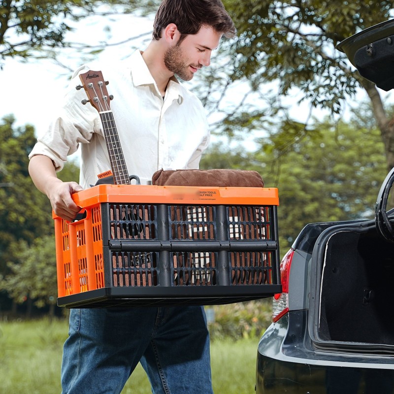 Taitettava PP-muovinen säilytyslaatikko 45L 3 kpl pinottava kantokahvoilla