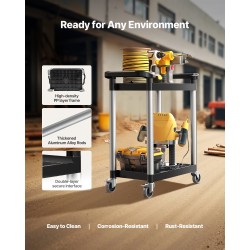 Käyttövaunu kaksitasoinen muovinen 136 kg kantavuus 4 kääntyvää pyörää 2 jarrulla