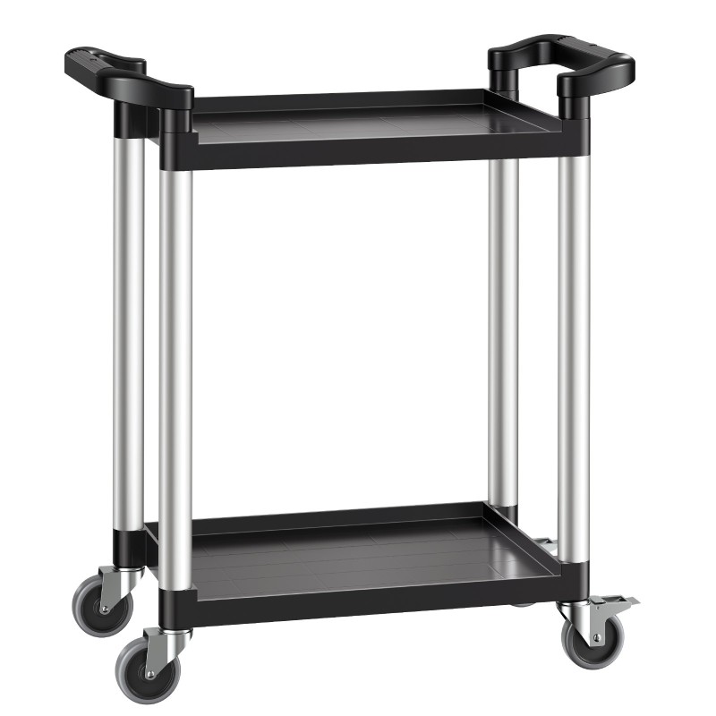 Käyttövaunu kaksitasoinen muovinen 136 kg kantavuus 4 kääntyvää pyörää 2 jarrulla