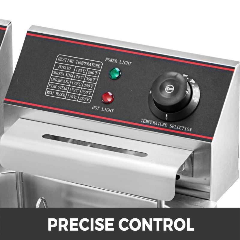 Kaksialtainen sähköinen rasvakeitin ruostumattomasta teräksestä 12 l 5000W ammattikäyttöön