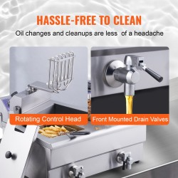 Sähköinen pöytämallinen rasvakeitin kaksi erillistä paistoallasta 6000 wattia säädettävä lämpötila ammattikeittiöön