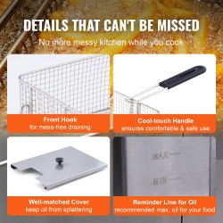 Sähköinen pöytämallinen rasvakeitin kaksi erillistä paistoallasta 6000 wattia säädettävä lämpötila ammattikeittiöön