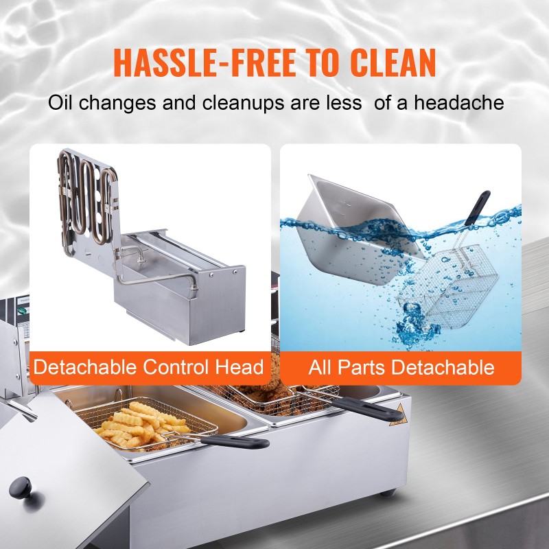 Pöytämallinen sähköinen rasvakeitin kaksi irrotettavaa säiliötä termostaattiohjaus ravintoloihin