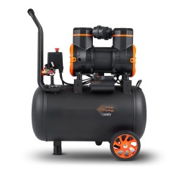 Ilmakompressori öljytön 35,2 litran säiliö 1800 wattia käyntiääni 70 desibeliä pyörillä