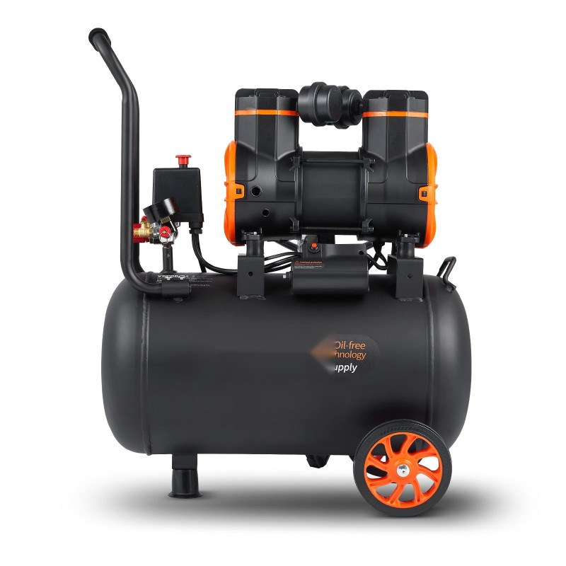 Ilmakompressori öljytön 35,2 litran säiliö 1800 wattia käyntiääni 70 desibeliä pyörillä