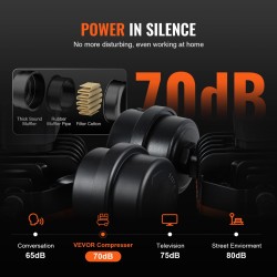 Öljytön ilmakompressori 8 l säiliöllä 900 W 2,2 CFM 70 dB