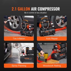 Öljytön ilmakompressori 8 l säiliöllä 900 W 2,2 CFM 70 dB