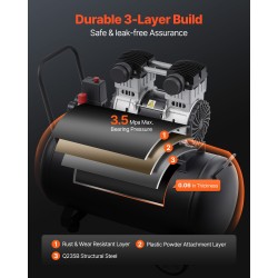 Vaakasuuntainen öljytön ilmakompressori teräs 60 l säiliö 2 hv 125 psi