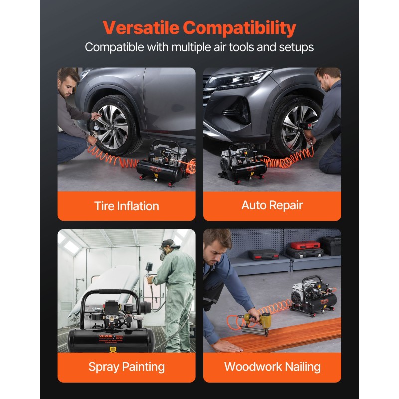 Öljytön teräksinen ilmakompressori 4 l 1 hv 7 bar renkaiden täyttöön