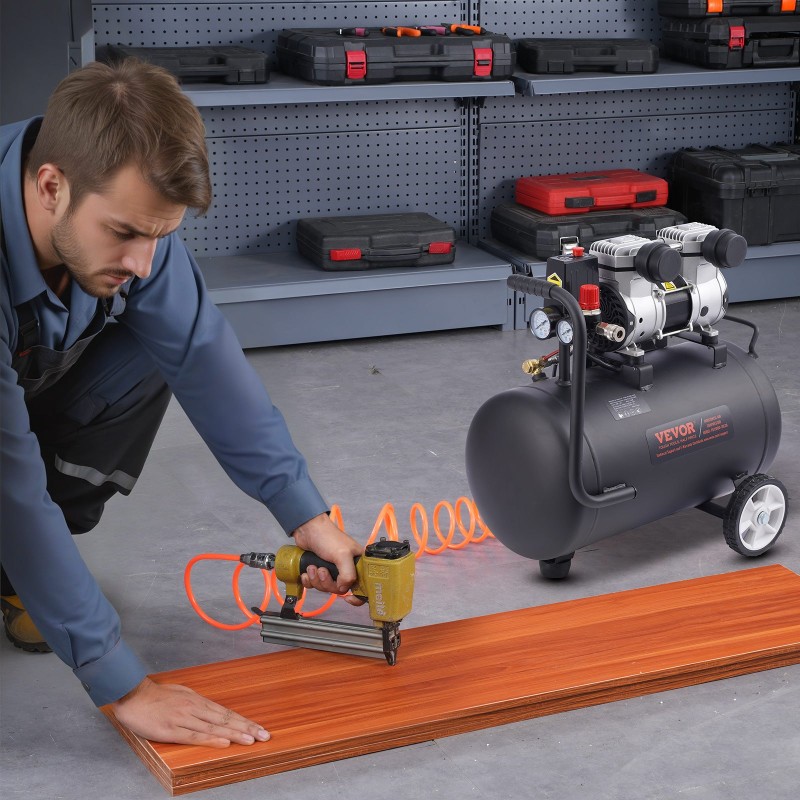 Öljytön ilmakompressori 30 l terässäiliö 1 hv hiljainen pyörillä