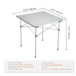 Kokoontaitettava retkipöytä alumiinipöytätaso teräsputkirunko 705x700 mm ulkokäyttöön