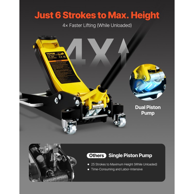 Hydraulinen matalaprofiilinen hallitunkki 3 tonnia alumiini ja teräs kaksoispumpulla 90–500 mm