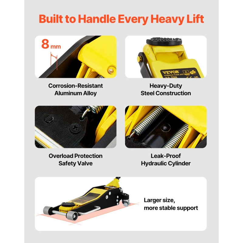 Hydraulinen matalaprofiilinen hallitunkki 3 tonnia alumiini ja teräs kaksoispumpulla 90–500 mm