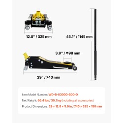 Hydraulinen matalaprofiilinen hallitunkki 3 tonnia alumiini ja teräs kaksoispumpulla 90–500 mm