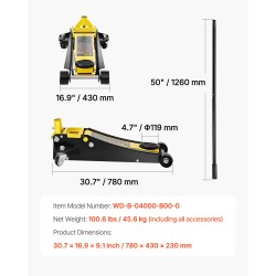 Hallitunkki teräs 4 tonnia matalaprofiilinen hydraulinen kaksoismäntäinen pikanostopumppu nostokorkeus 100–533 mm