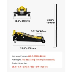 Matalaprofiilinen teräksinen hallitunkki 3 tonnia kaksimäntäinen hydraulipumppu nostokorkeus 75–495 mm laakeripyörillä