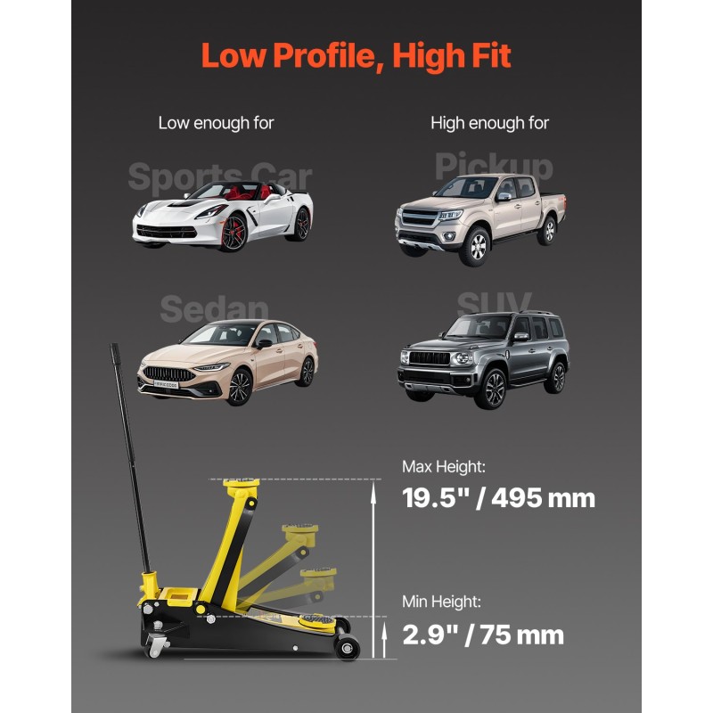 Lattiatunkki teräs 2,5 tonnia matalaprofiilinen nostokorkeus 75–495 mm kaksoispumppu leveä nostotyyny