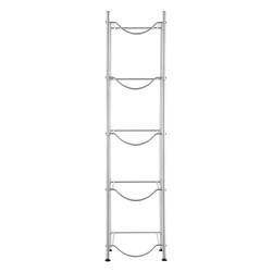 Vesikanisteriteline rautainen viisi tasoa viidelle kanisterille yksirivinen säädettävillä jaloilla ruosteenkestävä pinta hopea