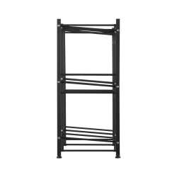 Rautainen kolmitasoinen kaksirivinen vesipulloteline kuudelle pullolle musta