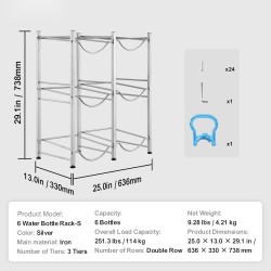 Vesipulloteline rautainen kolmitasoinen kaksoisrivinen 6 pullolle hopea