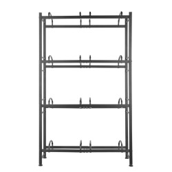 Rautainen nelitasoinen vesisäiliöteline kaksoisrivi kahdeksalle pullolle musta