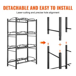 Rautainen nelitasoinen vesisäiliöteline kaksoisrivi kahdeksalle pullolle musta