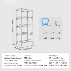 Vesikanisteriteline valuraudasta kaksirivinen 5 tasoa 10 kanisterille hopeanharmaa