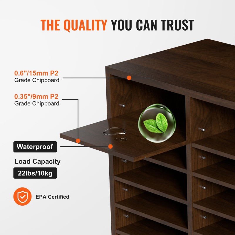 Asiakirjalajittelija 24 lokeroa säädettävät hyllyt P2-luokan lastulevy MDF ruskea EPA-sertifioitu