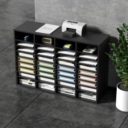 Puutuinen 36 lokeroinen postilokerikko säädettävillä irrotettavilla hyllyillä musta