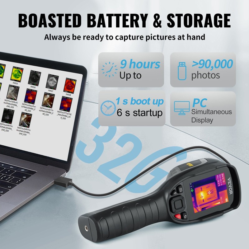 Kädessä pidettävä infrapunakamera IR-tarkkuus 240x180 supertarkkuus 320x240 7,1 cm näyttö IP54