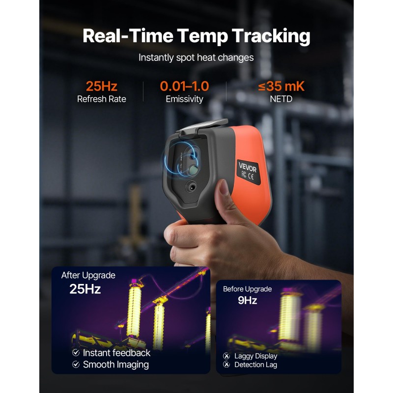 Kädessä pidettävä lämpökamera 256x192 infrapunatarkkuus 2 megapikselin näkyvä kamera 3,5 tuuman kosketusnäyttö