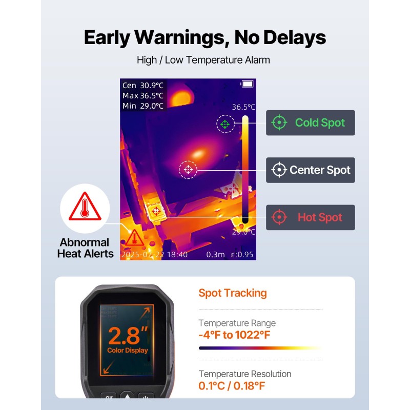 Lämpökamera 256×192 infrapunatarkkuus parannettu 320×240 2 megapikselin näkyvä kamera -20–550 °C