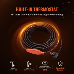 Putkilämmityskaapeli 18 m 23 W/m sisäänrakennettu termostaatti PVC-, metalli- ja muoviputkille