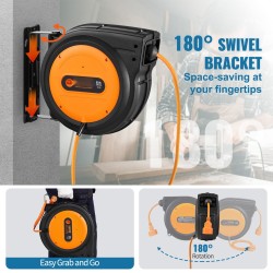 Sisäänkelautuva jatkojohdon kela 19 m 1 m syöttöjohto 1600W PP kotelo