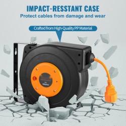 Vedettävä jatkojohtokela 15 metrin jatkojohto 1 metrin syöttöjohto ylikuumenemissuoja 1000 watin