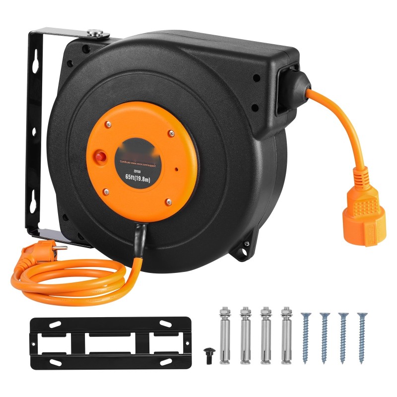 Sisäänkelautuva jatkojohdinkela 19 m jatkojohto 1 m liitäntäjohto polypropeenikotelo CE-sertifioitu 1000 W