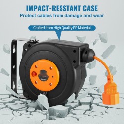 Kelautuva jatkojohtokela 9 metriä 1 metrin liitäntäjohto 1000 wattia CE-sertifioitu PP-kotelo